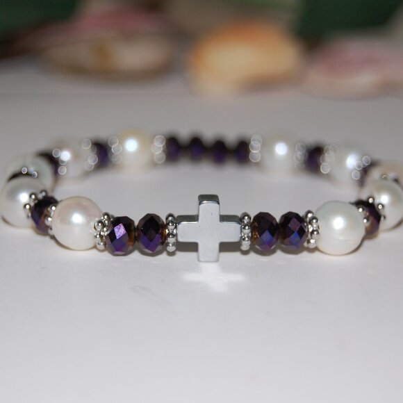 Cross Bracelet,Pearls Bracelet,Rosary Bracelet,Freshwater Pearls,Rosary Pearls - Picture 3 of 3